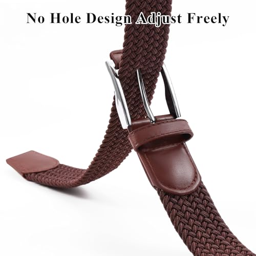 Braided Stretch Belt for Men - Elastic Woven Golf Belt, Coffee - Waist 33-38in