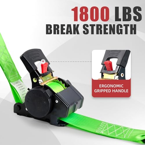 Retractable Ratchet Tie-Down Straps 1" x 10ft, 1800 lbs, Heavy Duty