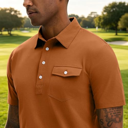 Men's Slim Fit Golf Polo Shirt - 4-Button, Moisture Wicking, XX-Large/Rosy Brown