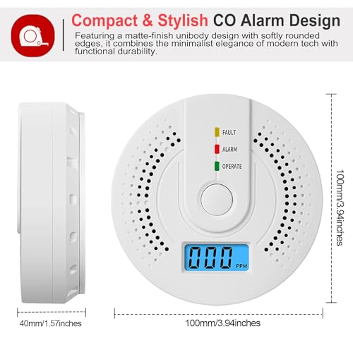 Digital Carbon Monoxide Detector with LCD Display and Sound Warning, Fault/Alarm/Operate Indicators,AA Battery Powered, CO Sensor Complies with UL 2034 Standards for Home(3/Pack)