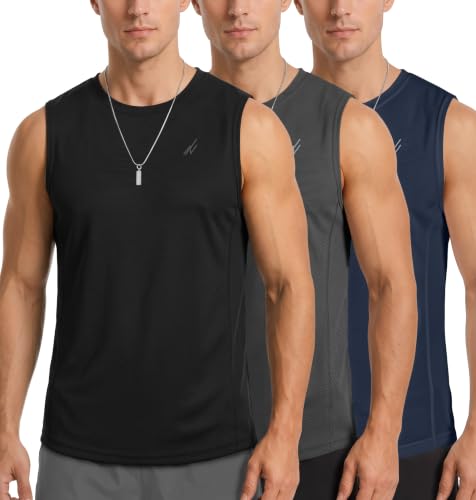 Men's Breathable Mesh Tank Top 3-Pack - Large, Black/Dark Grey/Navy