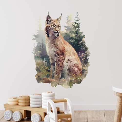 Lifelike Sitting Bobcat in The Forest Wall Decal Nursery Animal Lynx Wall Sticker Removable Peel and Stick Wall Art Decor for Kid Baby Classroom Preschool Living Room Playroom Bedroom School