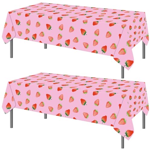 Strawberry Party Tablecloths - 2 Pack Disposable 54x108