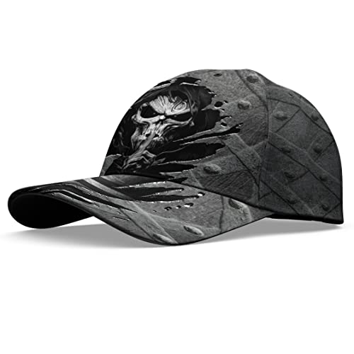 Gosify Black Skull Baseball Cap for Men - Grim Reaper Old Metal Flag, Adjustable