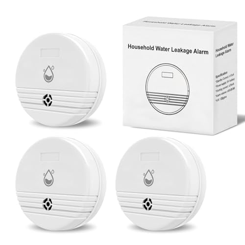Water Leak Detector 3 Packs, Lound Sound Sensor Alarm, Home Water Flooding Monitor Sink Overflow Monitoring Wet Moisture Alert Pipe Leakage Drip Detection Warning for Basement, Laundry, Bathroom