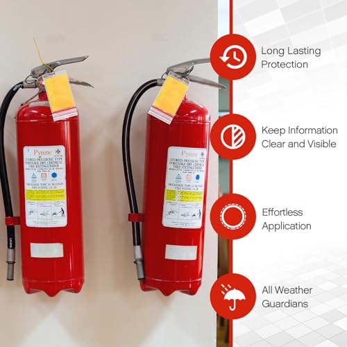 Faccito 50 Pcs Resealable Fire Extinguisher Tag Cover Waterproof Clear Fire Extinguisher Inspection Tag Covers Plastic Sleeve Annual Card Holder Label Bags