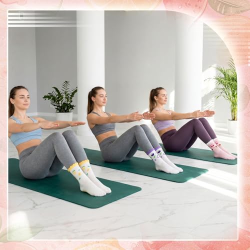 6 Pairs Cute Non-Slip Pilates Socks for Women - Pink, Green, White