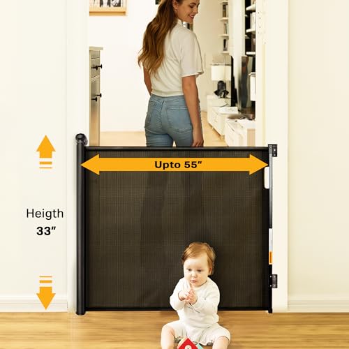Retractable Baby Gates | Baby Gate for Stairs | Dog Gates for Doorways | Retractable Gates for Dogs 33" Tall, Extends up to 55" Wide | Dog Fence Indoor