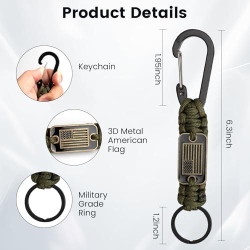 Heavy Duty Paracord Lanyard Keychain - 2 Pack Army Green
