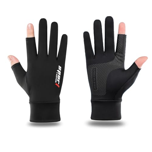 Fingerless Sun Protection Fishing Gloves - Anti-Slip Ice Silk - Black