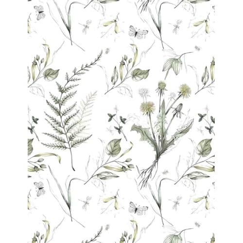 LiKiLiKi Green Floral Peel and Stick Wallpaper - Boho Style, 17.3'x118', Self-Adhesive, Removable Vinyl for Countertops and Cabinets