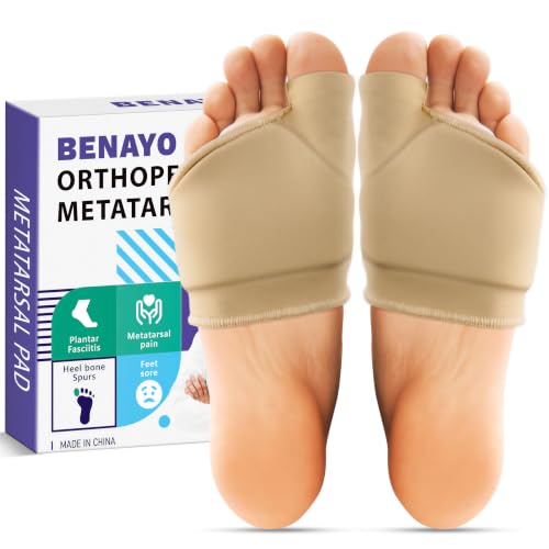 BENAYO Metatarsal Pads with Gel – Ball of Foot Cushion, Brown, Women 7-9 / Men 5-7