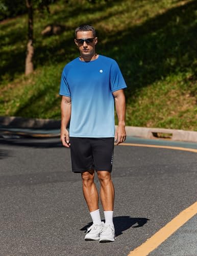 PINSPARK Men's XX-Large Short Sleeve UPF 50+ Quick Dry Gym T-Shirt - Blue Gradient