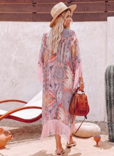Bestshe Women's Floral Kimono Cardigan - One Size Pink