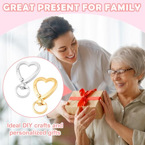 OIIKI 16PCS Heart Shape Keychain Clips Gold Silver Lobster Clasps for DIY Bags Keys