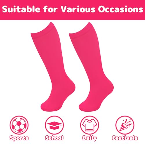 Kids Knee High Athletic Socks for Soccer, Baseball & Softball - Pure Rose, 3-6Y