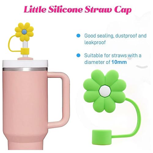 Silicone Straw Cover Caps for Tumblers - 10mm Flower Design, 6 Pack