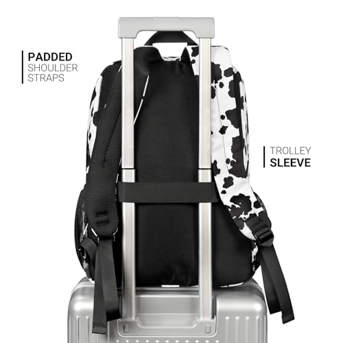 ZORFIN 26L Cow Print Black Water-Resistant College & Travel Backpack, 16.5 Inch
