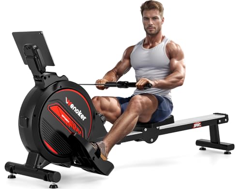 Magnetic Rowing Machine for Home - 32 Levels Resistance, 350 LBS Capacity, Black Red