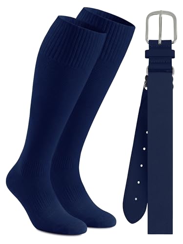 Baseball Socks and Belt Combo for Youth Boys - Navy, 8-12 Years