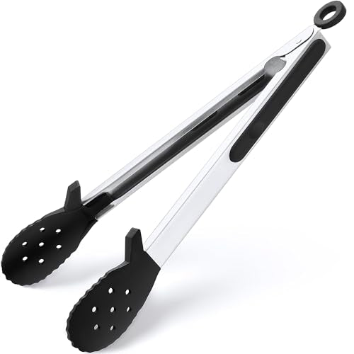 12" Silicone Cooking Tongs - 600°F Heat Resistant - Biscuit Head