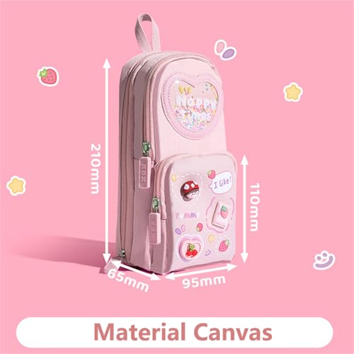 Large Capacity 3-Layer Pencil Case with 6 Compartments - B Pink