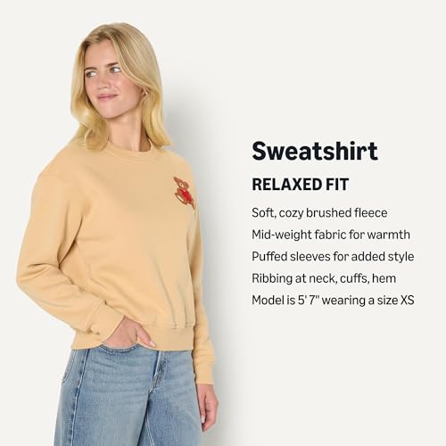 Relaxed Fit Women's Drop Shoulder Crewneck Sweatshirt - Light Camel, X-Large