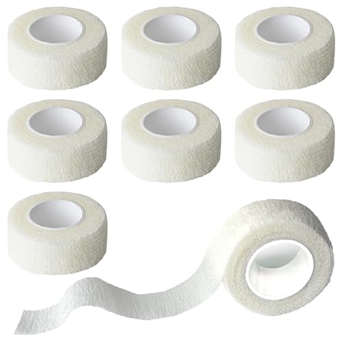 Self-Adhesive Cohesive Bandage Wrap - 8 Pack, 1 Inch x 5 Yards - White