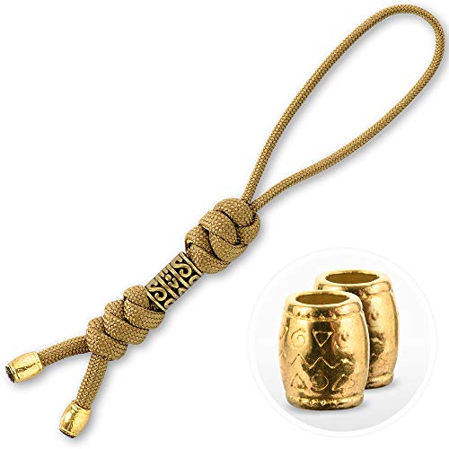 Skull Bead Paracord Knife Lanyard – 5.7" Tactical Fob Cord - Coyote/Zeus