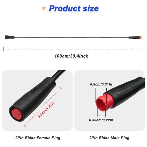 DKARDU 2Pin Waterproof Ebike Extension Cable for Lights, Sensors & Brake - 2 Pack