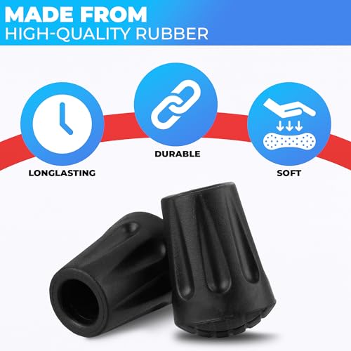 Hiking Pole Tips - 6 Pcs Rubber Replacement Tips for Trekking Poles