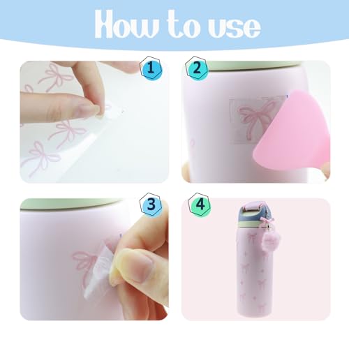 Bow Stickers for Owala Water Bottle - Pink Bow & Star Design, Blue