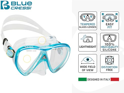 Cressi Adult Snorkeling Kit - Translucent Cobalt/Clear Mask & Dry Snorkel, Italy Design