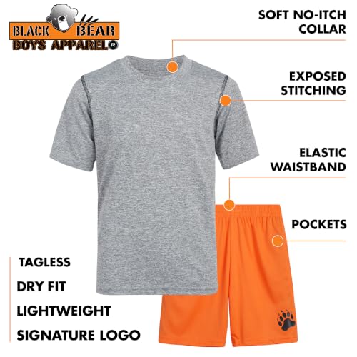 Boys Performance Active Short Set - Crewneck Tee & Shorts, 8-10 Grey/Orange
