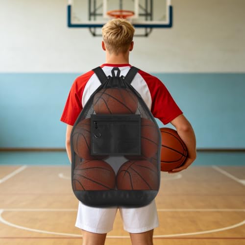 BROTOU 21x27 inch Soccer Ball Bag with Double Shoulder Straps (Fits 5 Basketballs/6 Soccer Balls) - Black
