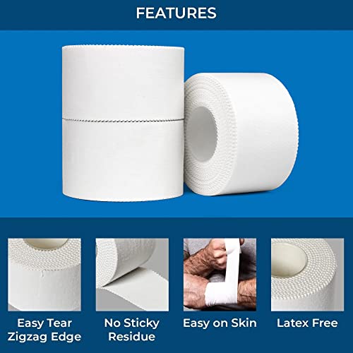 Athletic Sports Tape - 3 Adhesive Rolls, Skin Friendly, 1.5" x 15 Yards - White