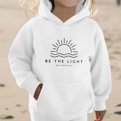 Christian Hoodie for Girls - Be The Light Sweatshirt, White, 11-12 Years