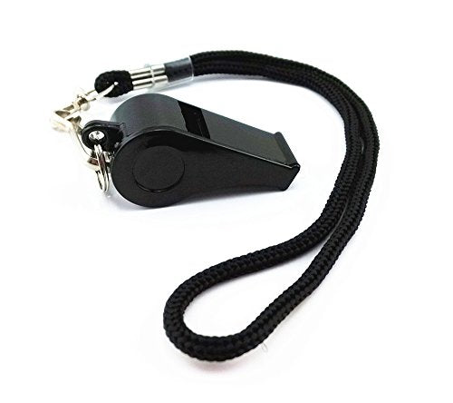 Plastic Coach Whistles with Wrist Strap - Pack of 6 (Black)