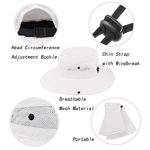 Ponytail Sun Hat for Women - Wide Brim UV Protection - One Size / Ivory