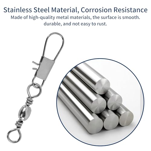 100Pcs Fishing Barrel Swivels with Snaps - 5 Sizes Carbon Steel Tackle Set