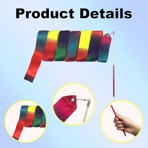 2 Pack Rainbow Gymnastics Ribbons - 78.7” Dance Streamers