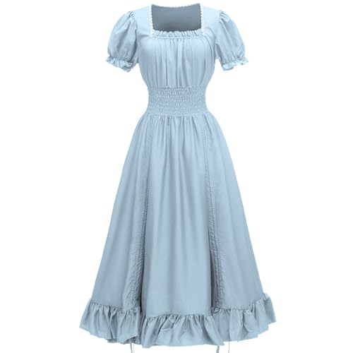 Renaissance Gothic Dress with Puff Sleeves - Sky Blue, Small