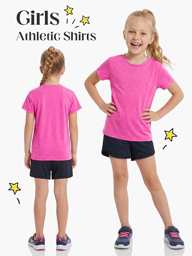 Poroka Girls' Athletic Short Sleeve T-Shirts 6-Pack, Dry Fit Tops for Ages 7-14