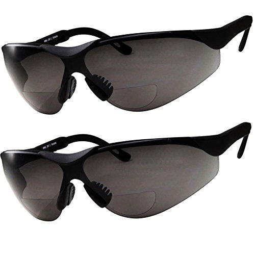 grinderPUNCH 2 Pairs Bifocal Safety Sunglasses Black Lens with Reading Corner - Fully Adjustable Arms