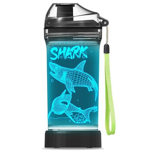 YuanDian 14oz BPA-Free Water Bottle with 3D Shark Design & Night Light for Kids