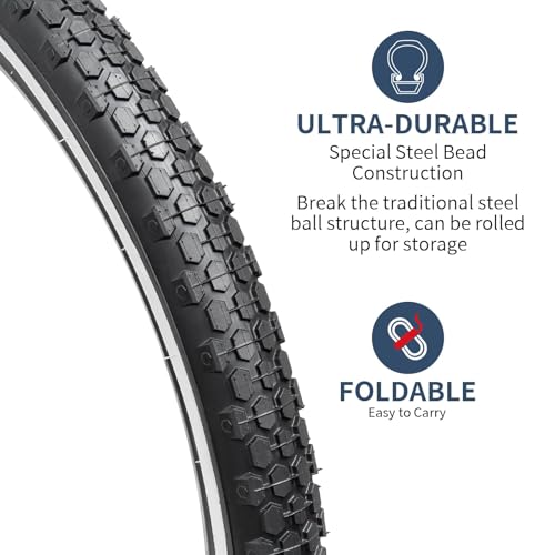 YunSCM 2-Pack 24x2.125 White Wall Bike Tires for Mountain, Gravel & Hybrid Bikes