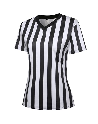 Women's V-Neck Referee Shirt - Black & White / Small