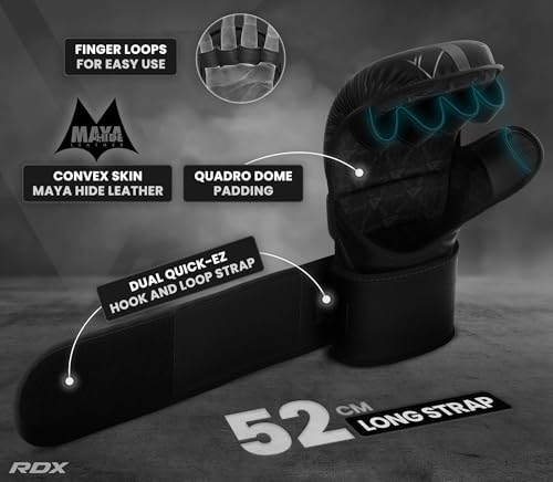 7oz Hybrid MMA Gloves - Sparring Grappling, Black/S-M