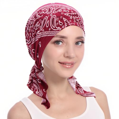 2-Piece Women's Chemo Turban Beanie Set - Soft Pre-Tied Head Wrap - Black+Wine