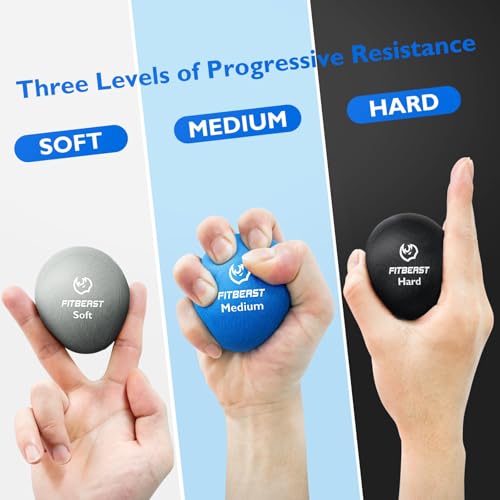 FitBeast 6-Piece Stress Balls Set Gray Sky Black Tri-Density Hand Therapy for Adults